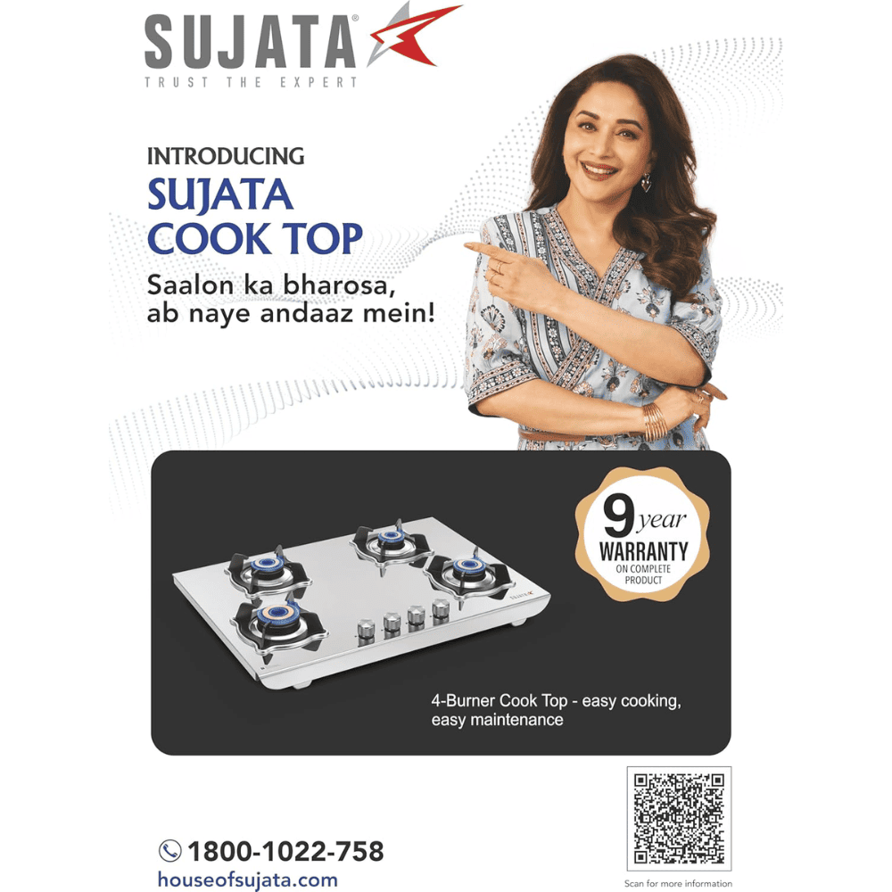 Sujata Cooktop Robusto CR, 4 Burner Manual Stainless Steel Gas Stove (Silver)