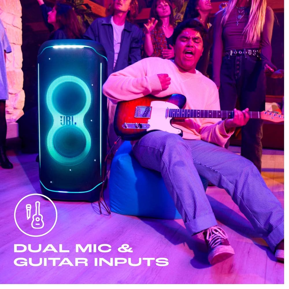 JBL Partybox Ultimate, Dynamic Lightshow with Dual Mic with Guitar Inputs Soundbar (JBLPARTYBOXULTIN, Black)