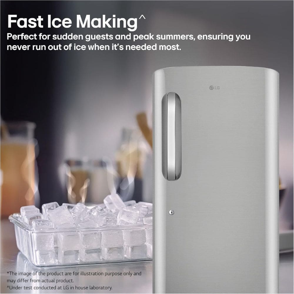 LG 224 Ltrs, 5 Star Smart Inverter Direct Cool Single Door Refrigerator (GLD2356ZAPZ, Shiny Steel)