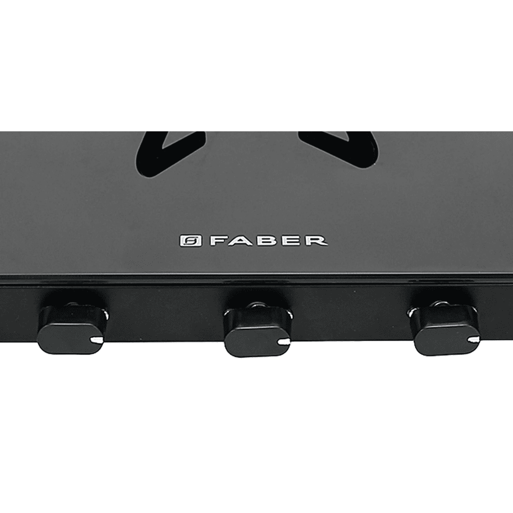 Faber Cooktop, SPARK 3 BB BK, 3 Burner cm Auto Manual Glass Top Stainless Steel Burner 1 Big + 1 Medium + 1 small Gas Stove (Black)
