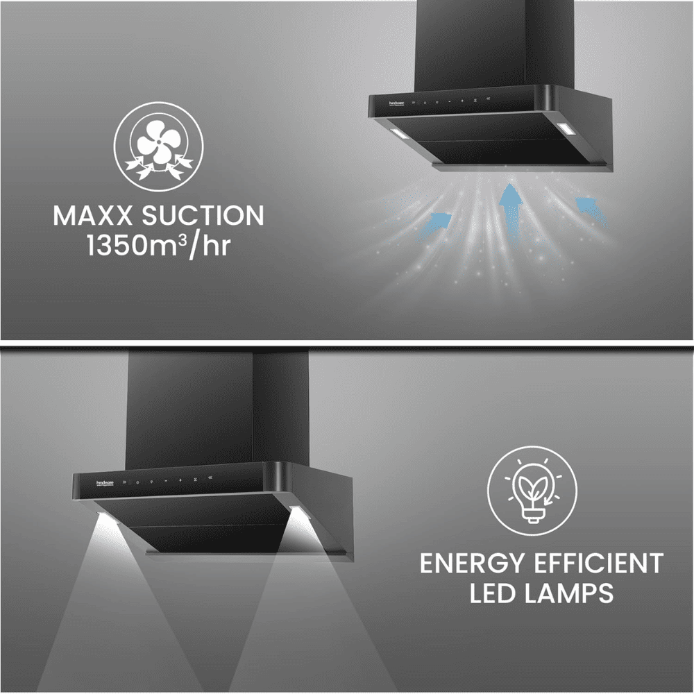 Hindware DELECIA, 60 Cm 1350 m3/hr Auto Clean Wall Mounted Chimney (Black)