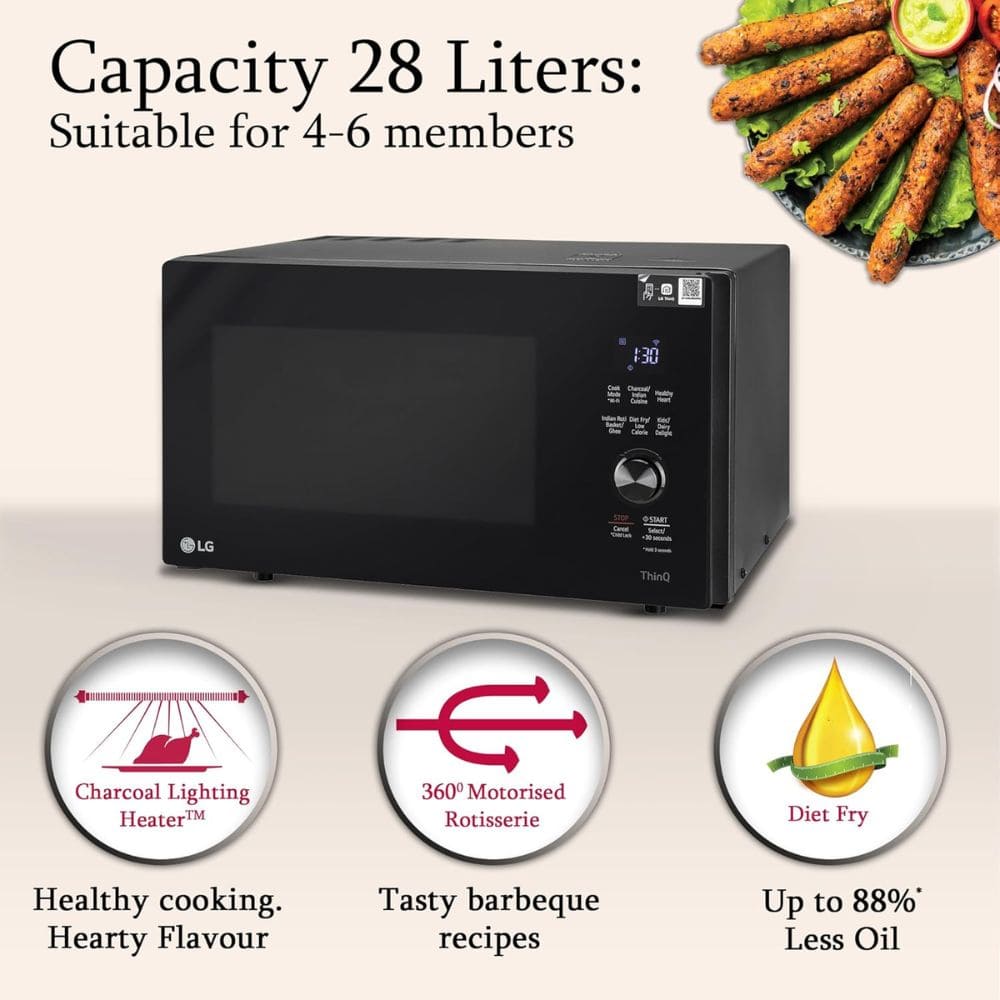 LG 28 Ltrs Stainless Steel Wi-Fi Enabled Charcoal Convection Microwave Oven (MJEN286UFW,Black)