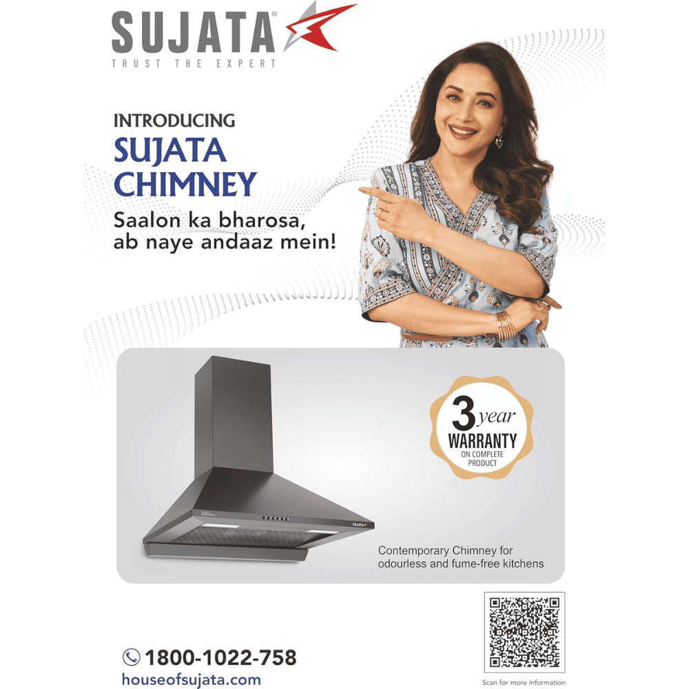 Sujata Onyx, 60 cm 1250m3/hr Autoclean Kitchen Chimney with Filterless Technology (Black)
