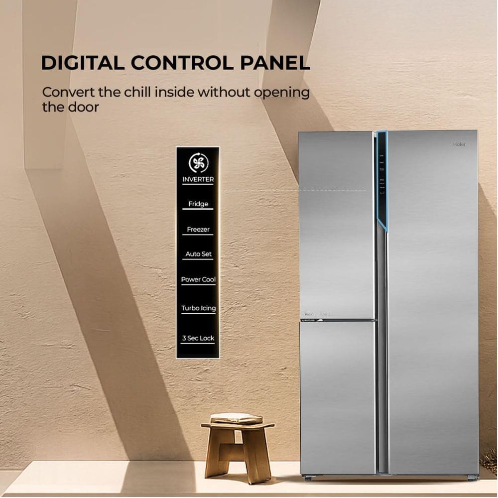 Haier 598 Ltrs, 3 Star Frost Free Expert Inverter Smart Sense AI enabled 3 Door Side by Side Refrigerator (HRT 683ISU1)