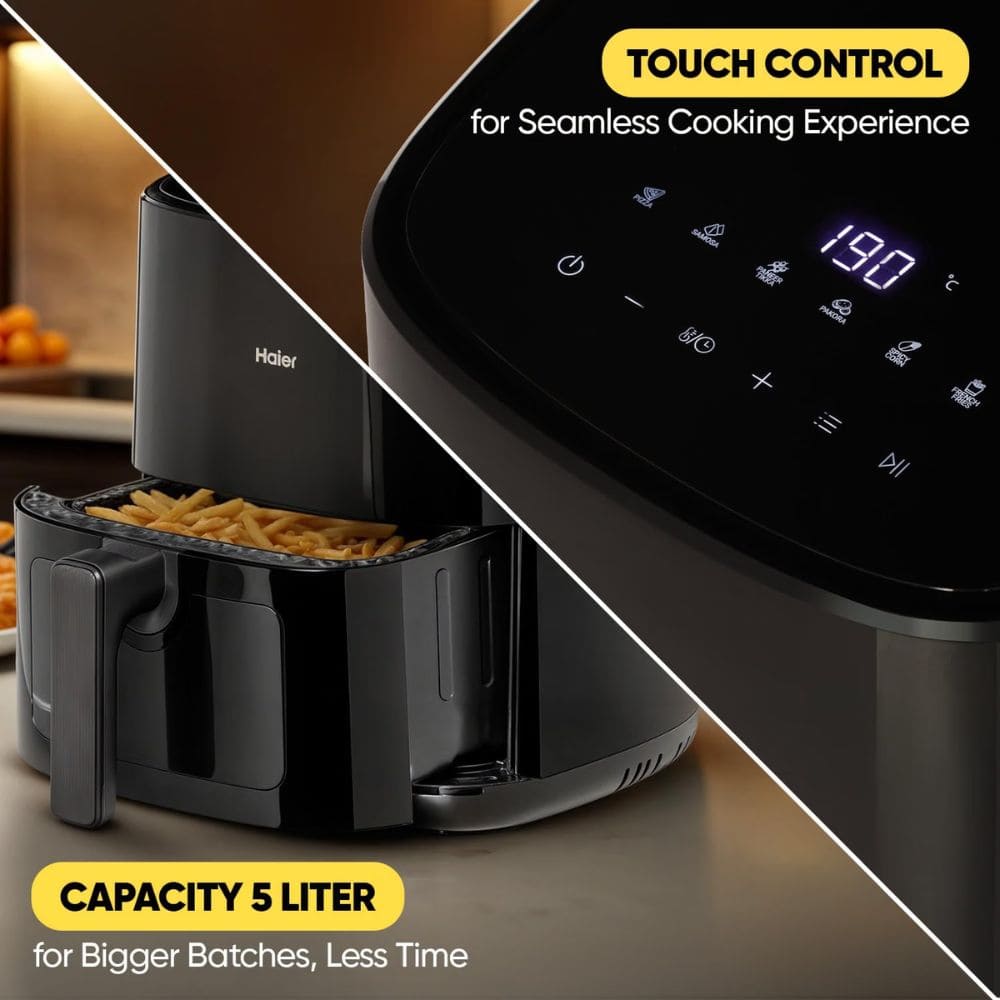 Haier 5 Litres 1500 Watt Digital Air Fryer with 3 D Hot Circulation (HAF-D503B, Black)