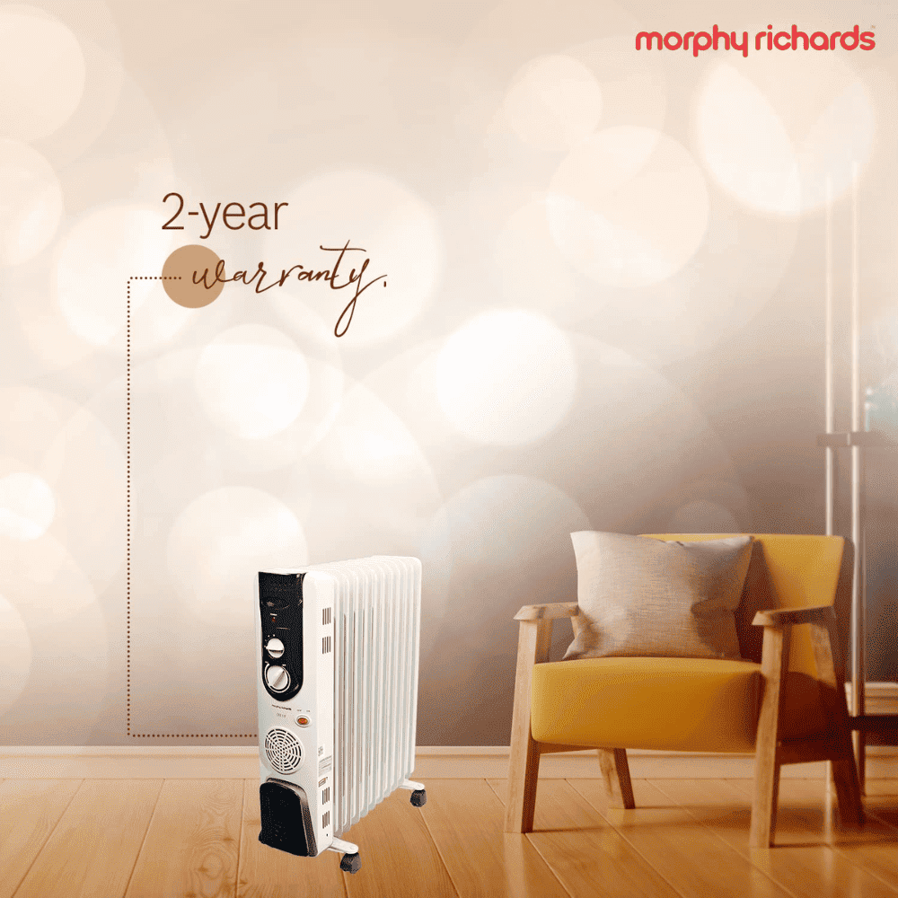 Morphy Richards 9 Straight Fins, 2400 Watts Oil Filled Radiator Room Heater with PTC Fan (OFR 9F, White)
