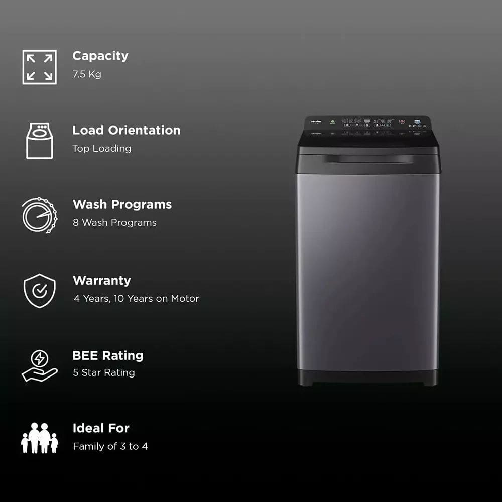 Haier 7.5 Kg 5 Star Fully Automatic Top Load Washing Machine (HWM75-H826S6,Grey)