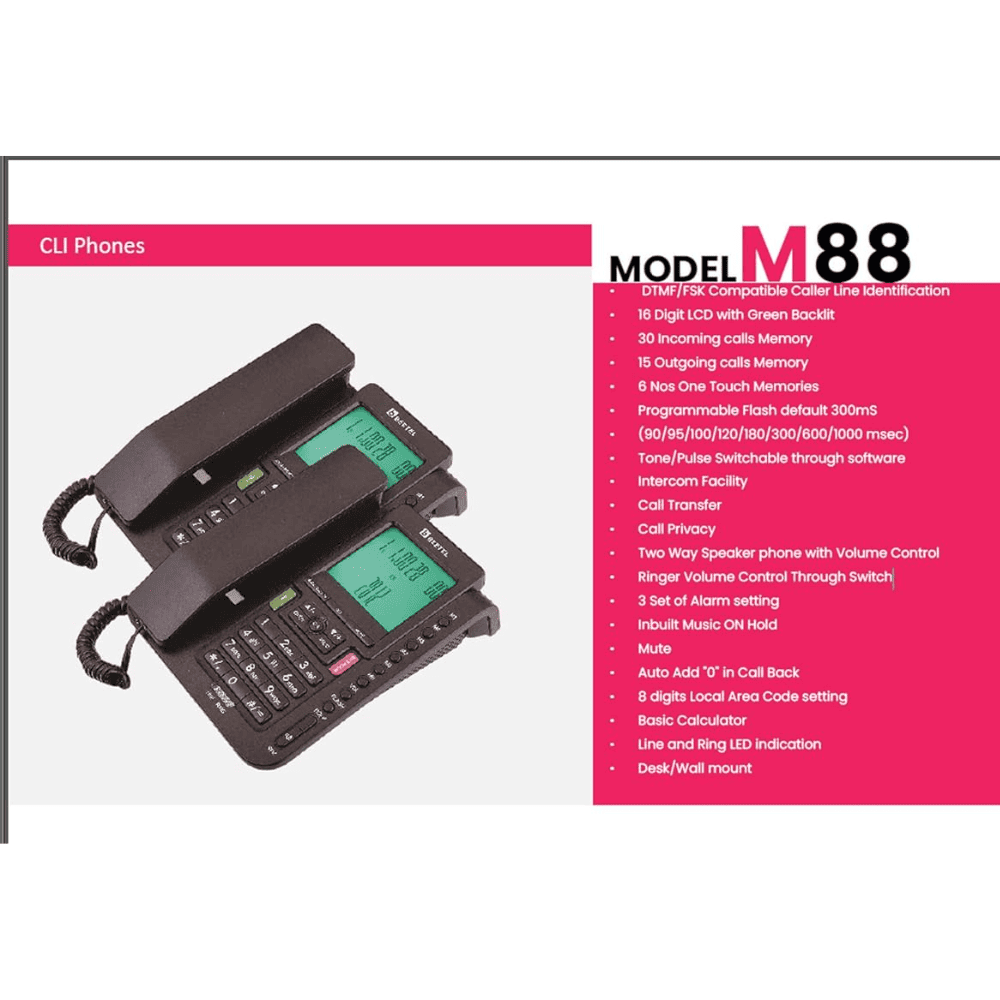 Beetel M88, Corded Landline Phone, Black