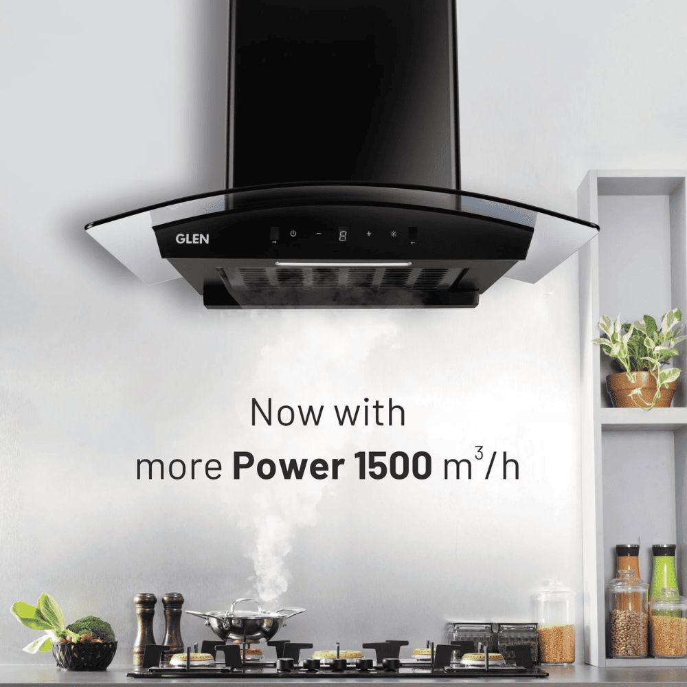 Glen 6059 DI BL, 60 cm 1500 m3/hr Auto Clean Wall Mounted Chimney, Filterless Technology (Black)