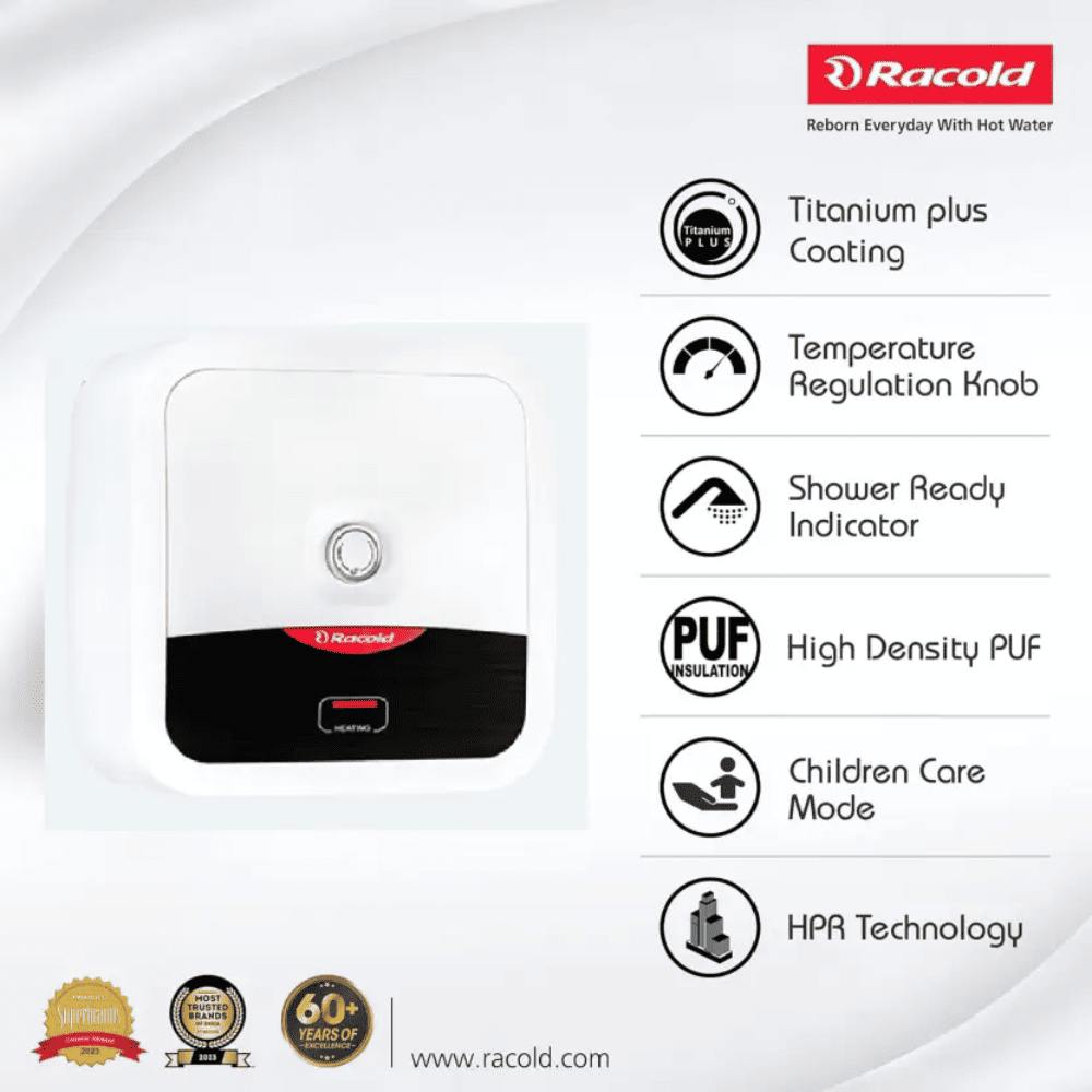 Racold 25 Ltrs Vertical Storage, 5 Star Water Heater Geyser (OMNIS 25 R 2KW, White & Black)