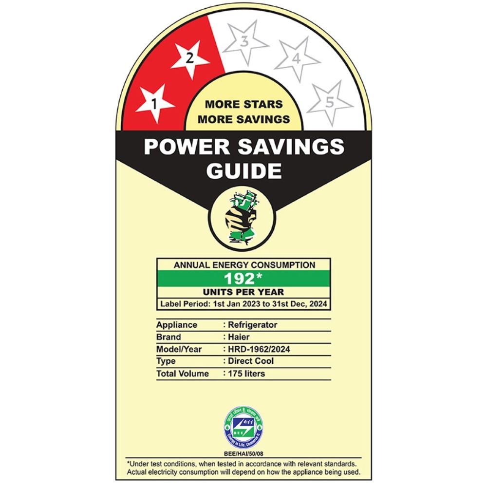 Haier 175 Ltrs 2 Star Inverter Direct Cool Single Door Refrigerator (HRD-1962CRL, Red Lotus)