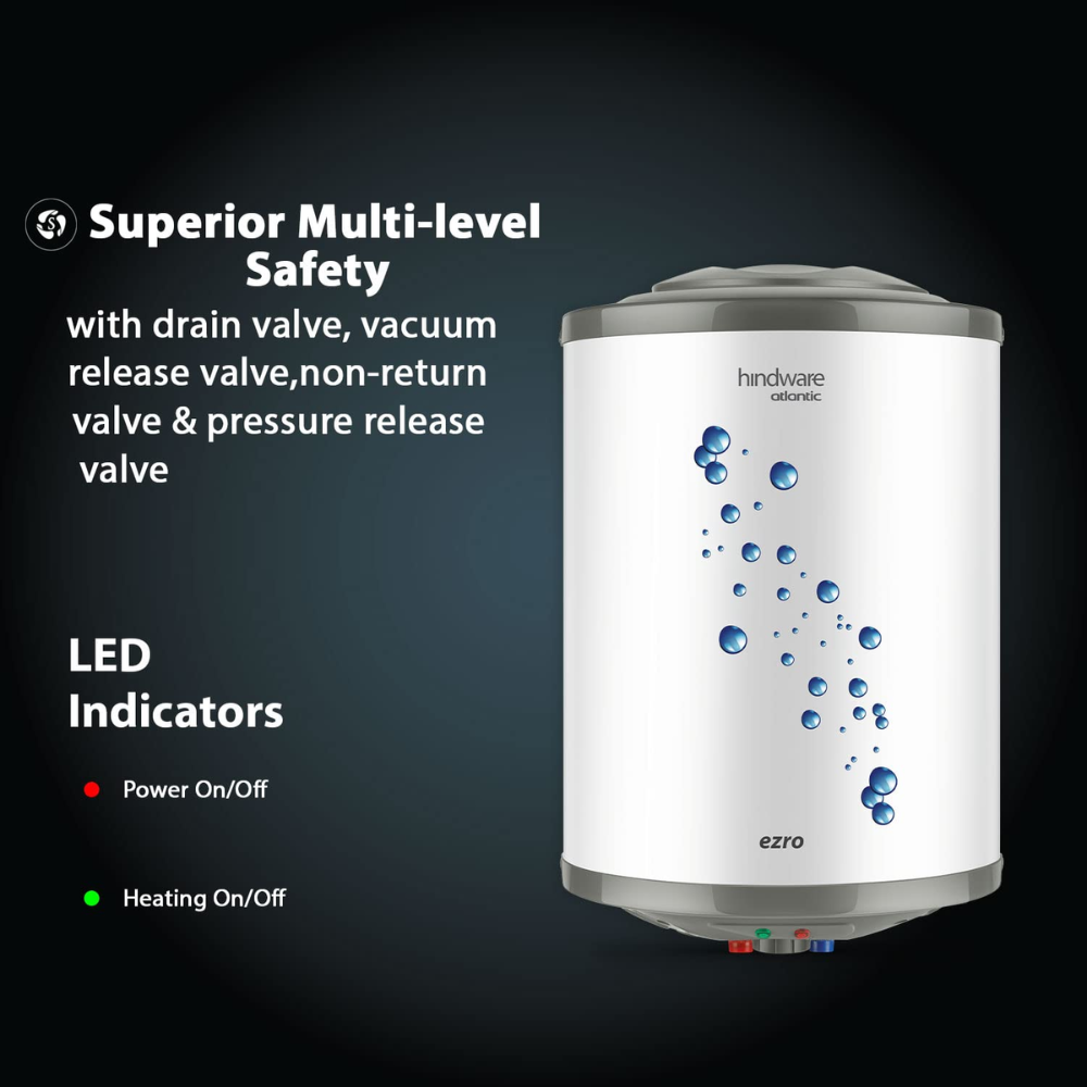 Hindware 15 Ltrs Vertical Storage, 5 Star Wall Mounting Water Heater Geyser (EZRO 15L, White)