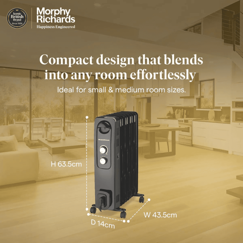 Morphy Richards 13 Wave Fins 2500 Watts Oil Filled Radiator Room Heater with PTC Fan (13F OFR Silent Heating Black)