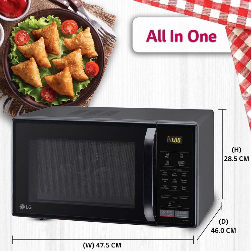 LG 21 Ltrs Glass Door Convection Microwave Oven (MC2146BG,Glossy Black)