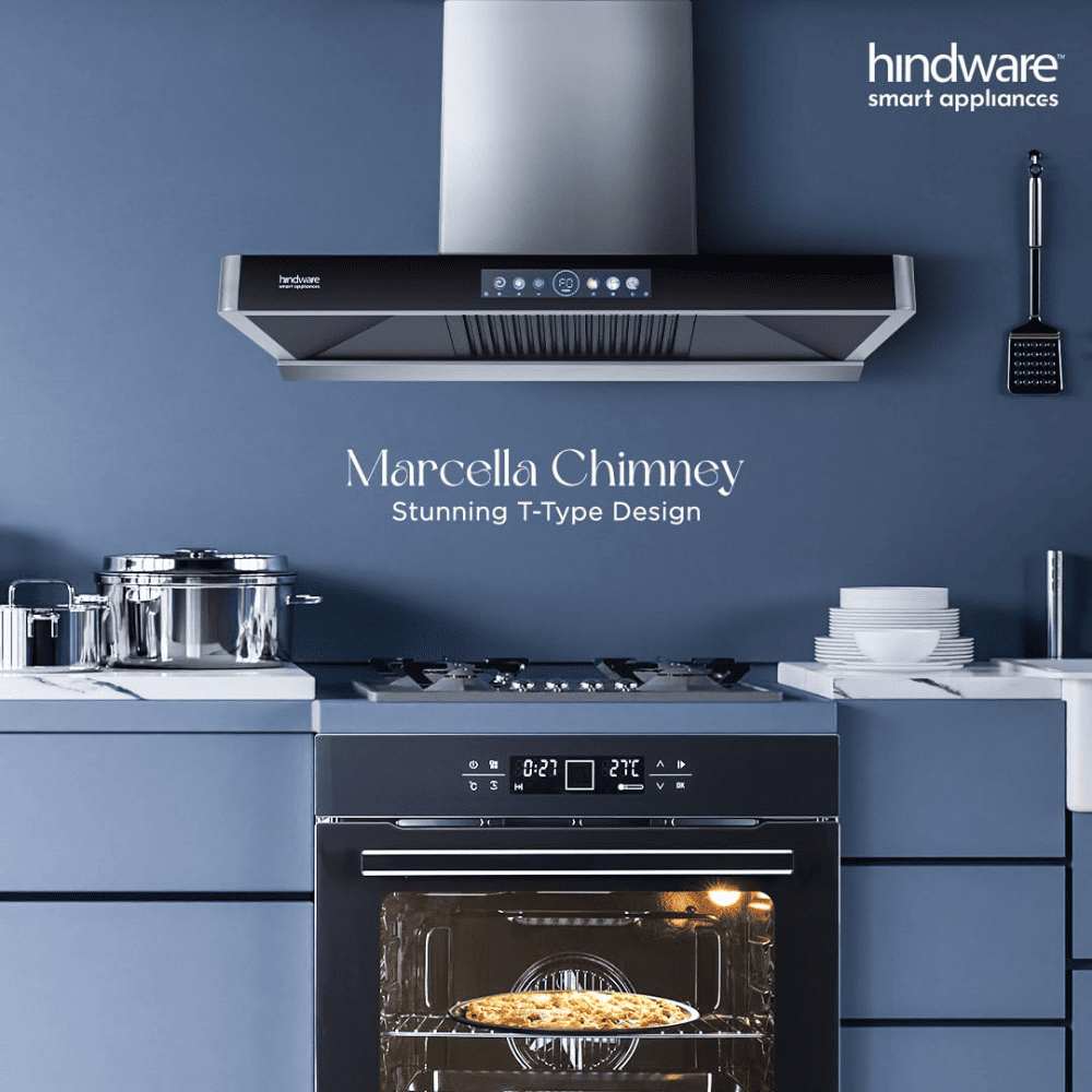 Hindware Marcella, 60 cm 1700 m3/hr Auto Clean Wall Mounted Chimney (Black)