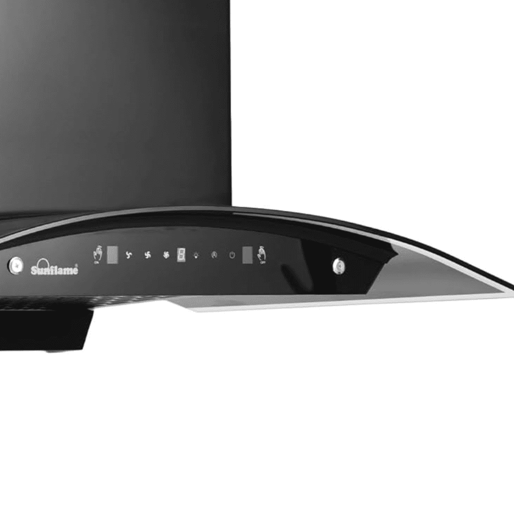 Sunflame ANCONA, 60 cm 1250 m3/hr Auto Clean Wall Mounted Chimney, Stainless Steel Baffle Filter with Gesture Control (Black)