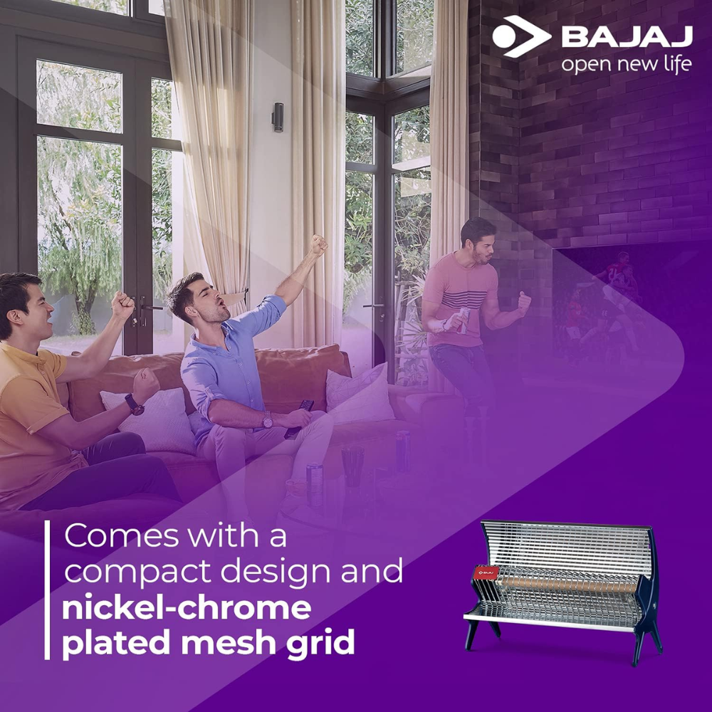 Bajaj Flashy New, 1000 Watts Radiant Mirror Room Heater, Steel Blue