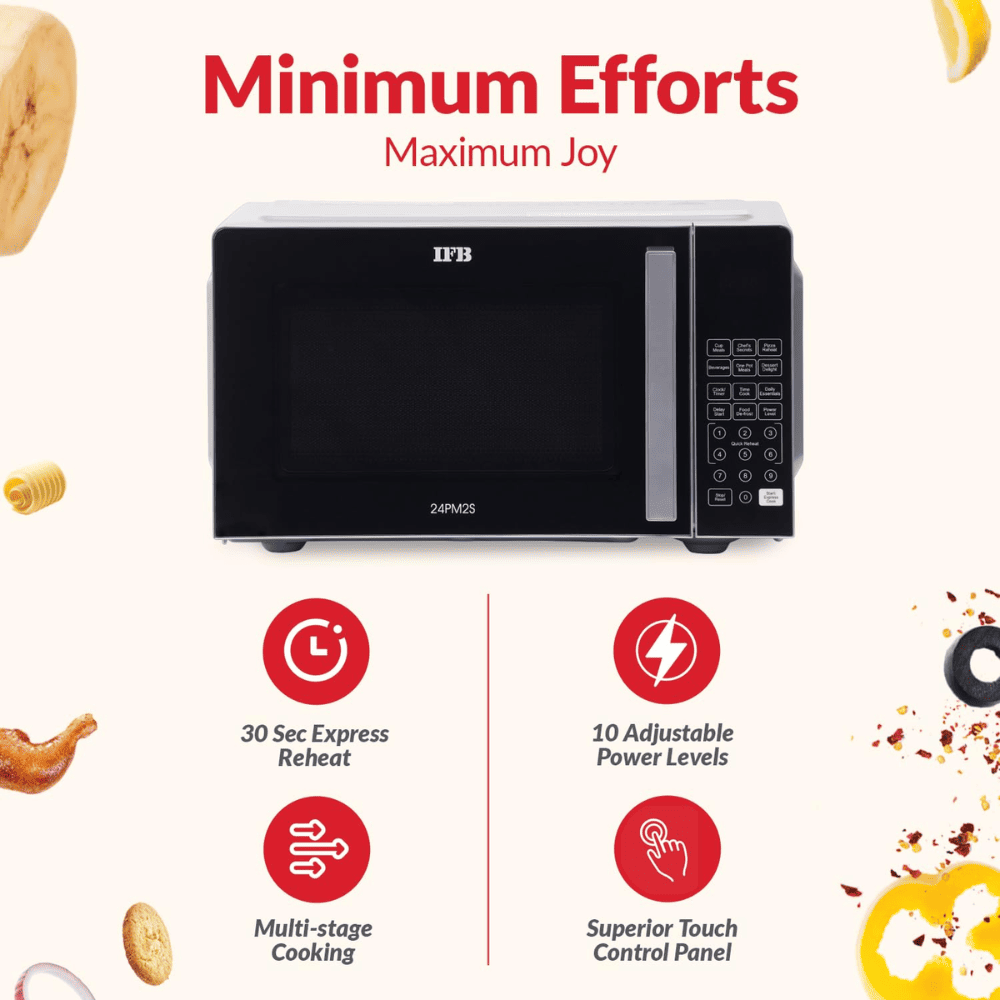IFB 24 Ltrs Convection Microwave Oven with Stainless Steel Cavity (24PM2S,Black)