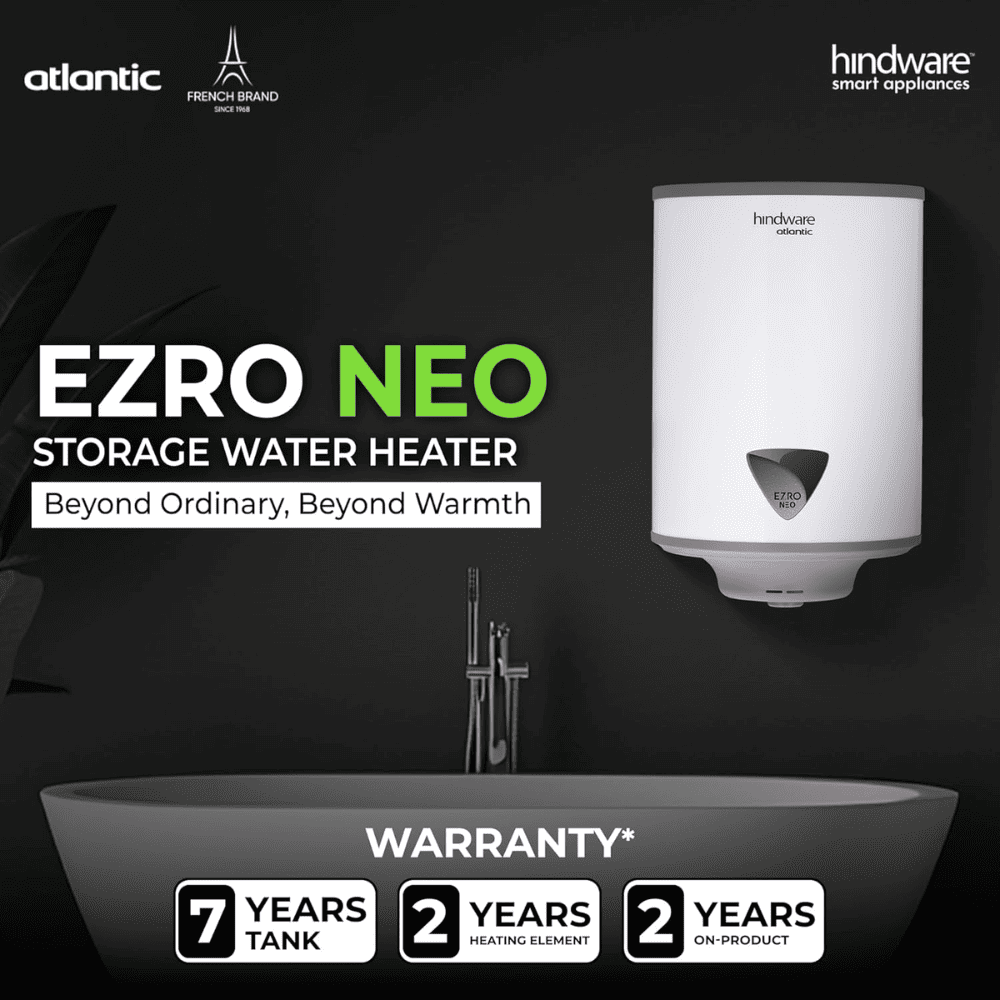 Hindware 15 Ltrs Vertical Storage, 5 Star Wall Mounting Water Heater Geyser (EZRO Neo 15L, White)