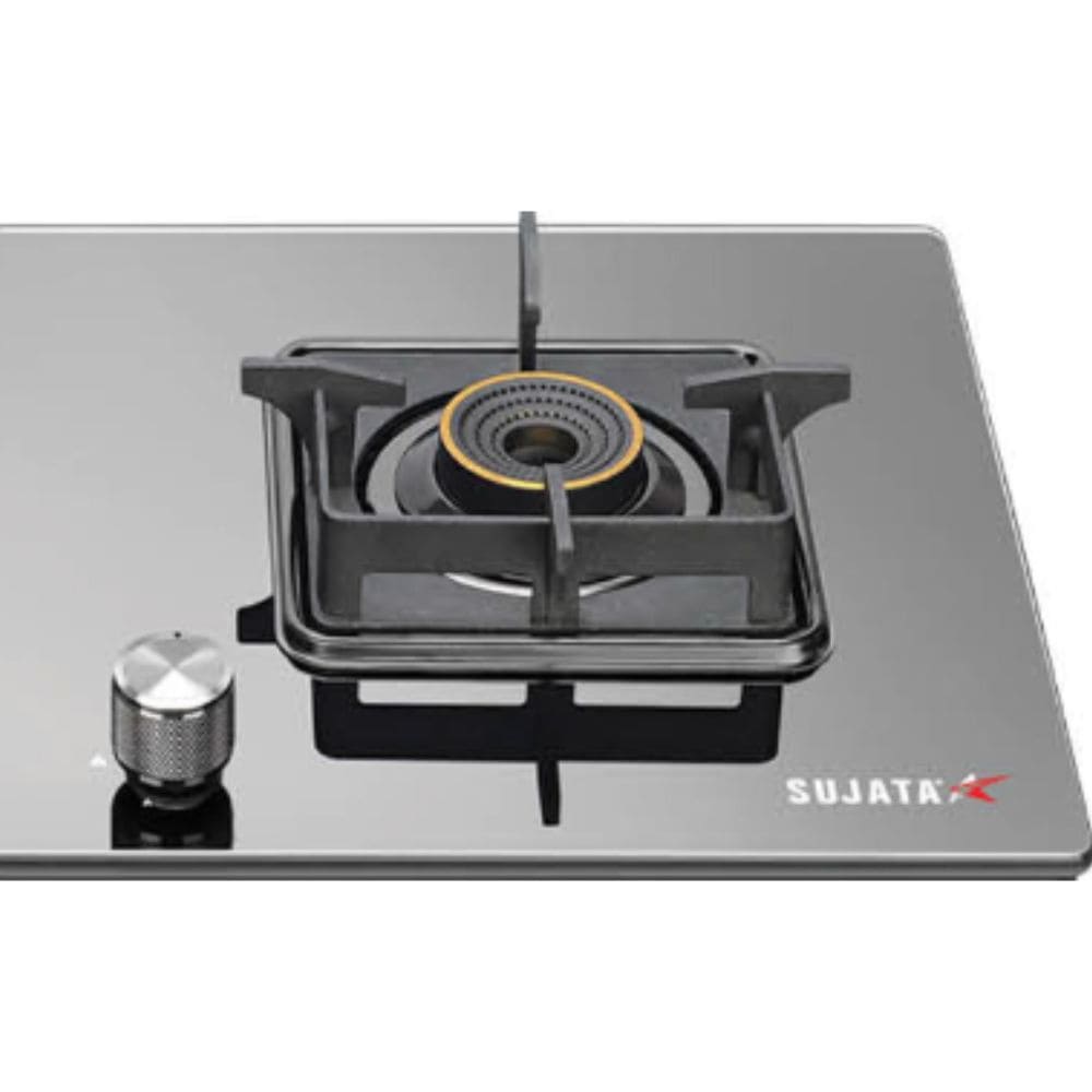 Sujata Cooktop Premium AI, 2 Burner Glass Top Auto Ignition Forged Brass Burner Gas Stove (Black)