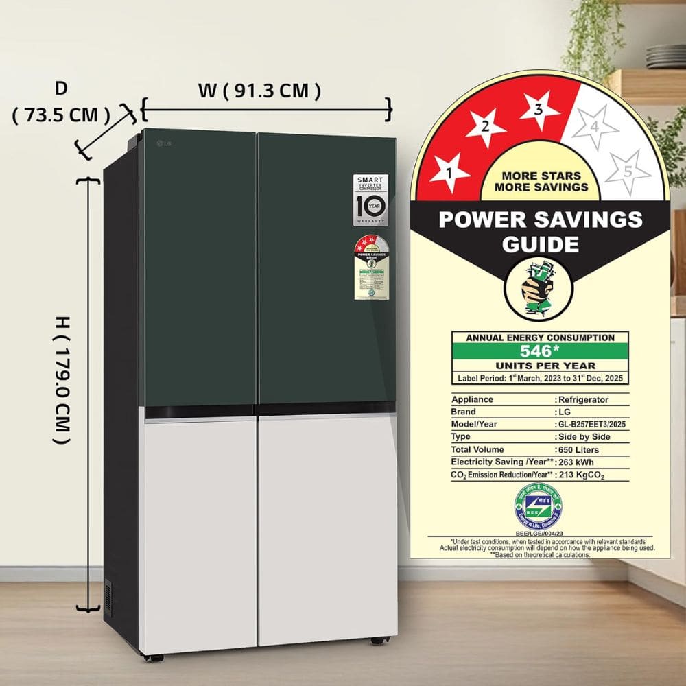 LG 650 Ltrs, 3 Star Frost Free Side by Side Refrigerator (GL-B257EET3, Emerald Tango)
