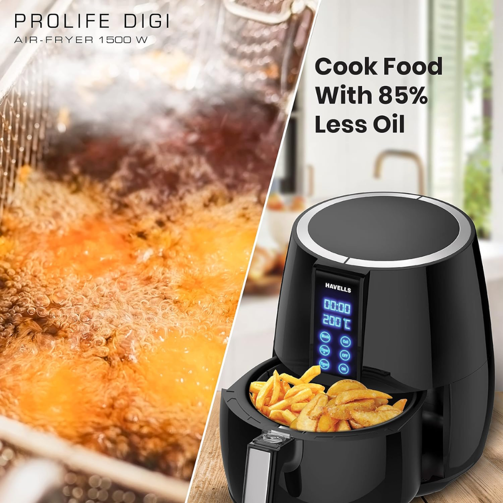 Havells Prolife Digi, 1230 Watts 4 Litres Digital Touch Panel Air Fryer, Black