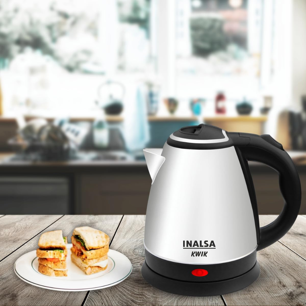 Inalsa ASTA , 1350 Watts 1.2 Litres Stainless Steel Hot Water Kettle (Black)