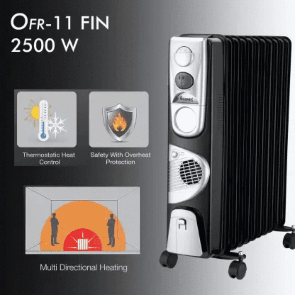 Warmex 11 Straight Fins, 2400 Watts, Oil Filled Radiators Room Heater (OFR 11, Black)