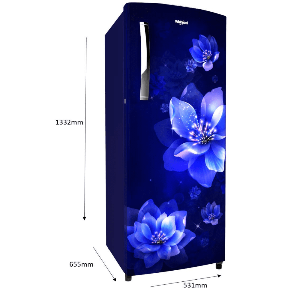Whirlpool 215 IMPC PRM 3S SAPPHIRE FLOWER RAIN-Z, 192 Ltrs 3 Star Inverter Direct Cool Single Door Refrigerator, Sapphire Flower Blue