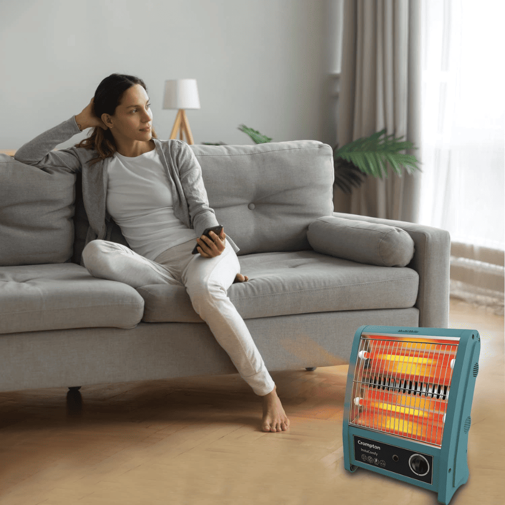 Crompton 800 Watts Room Heater with 2 Heat Settings (Insta Comfy,Grey Blue)
