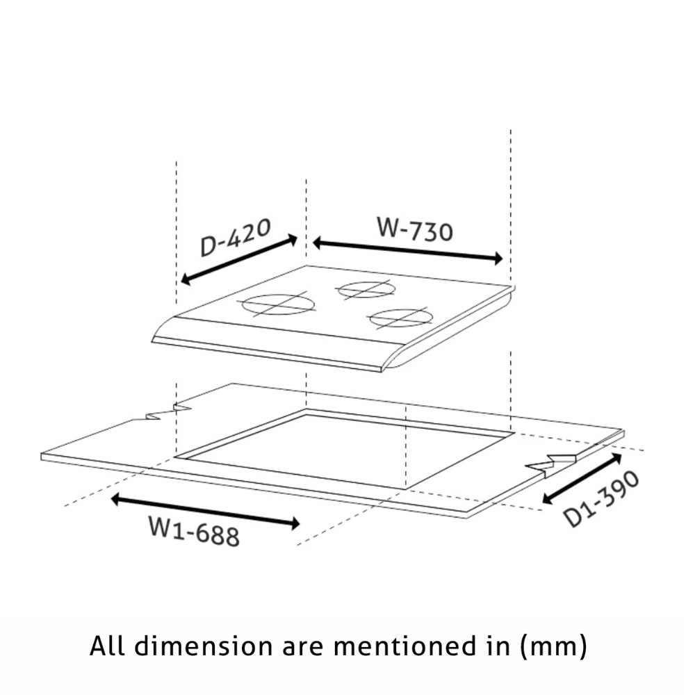 Glen Hob 1073 SQ HT DB, 3 burner 73 cm Auto Ignition Glass Stainless Steel Double Ring Forged Brass Burners 1 Medium +1 Small + 1 High Gas Stove (Black)