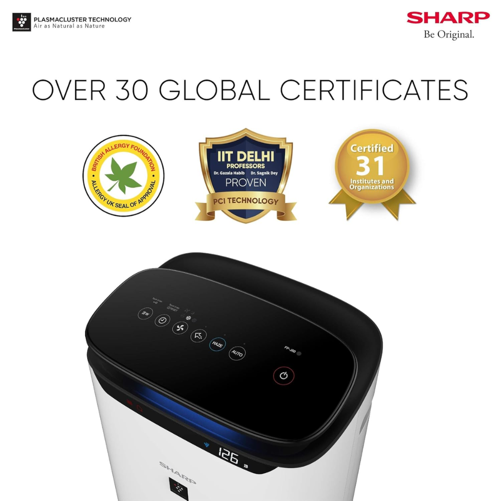 Sharp FP-J60M-W, Anti-Pollen Mode with High Density Plasmacluste Technology, Air Purifier (HEPA 14 filter, White)
