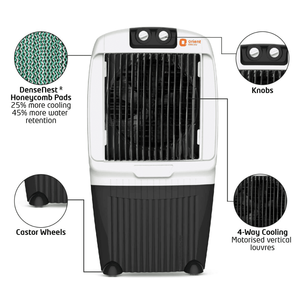 Orient 70 Ltrs Electric Aerocool Desert Air Cooler (CD7001 OCEAN M-70, Black & White)