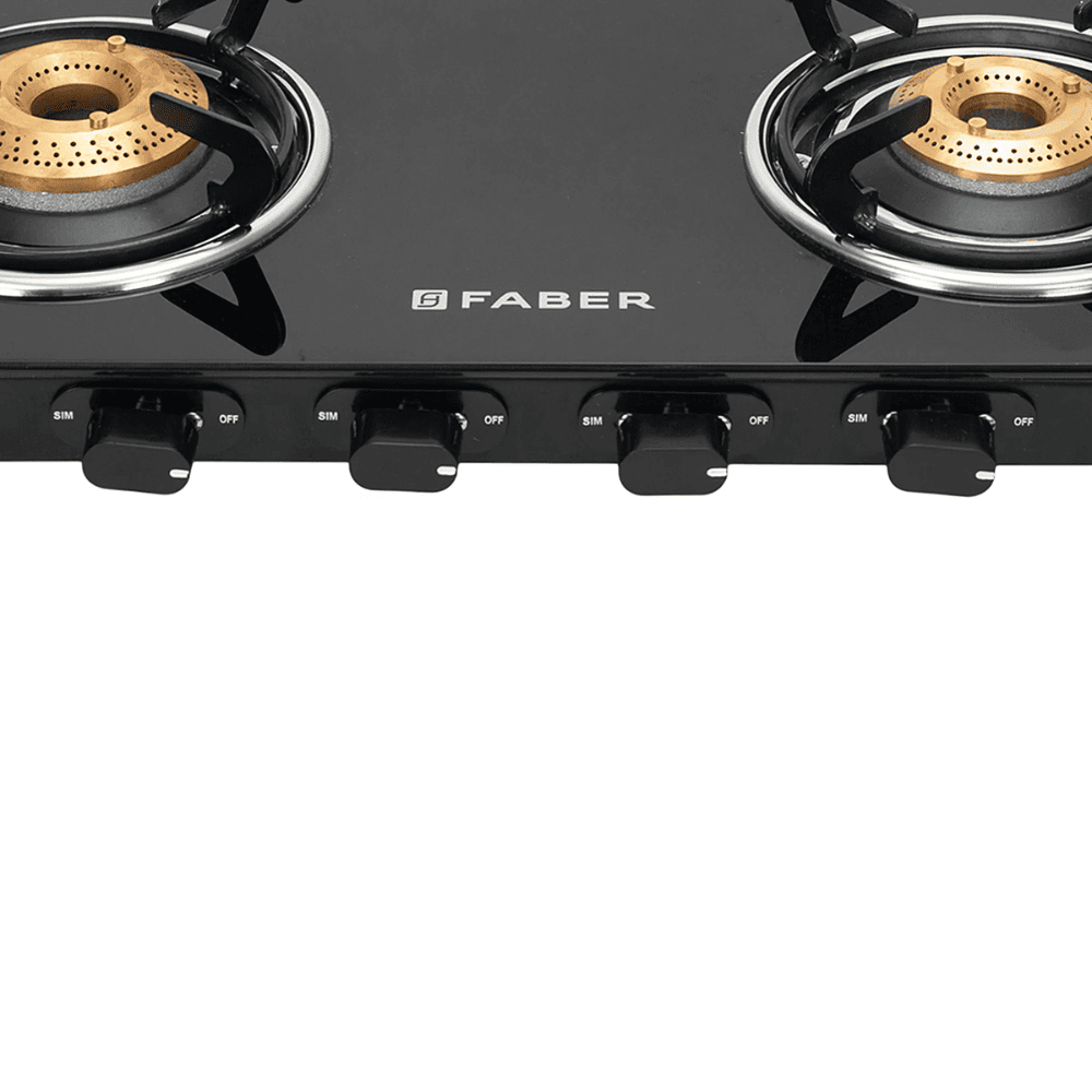Faber Cooktop, SPARK 4BB BK, 4 Burner Auto Manual Glass Top Brass Burner 1 Big + 2 Medium + 1 small Gas Stove (Black)