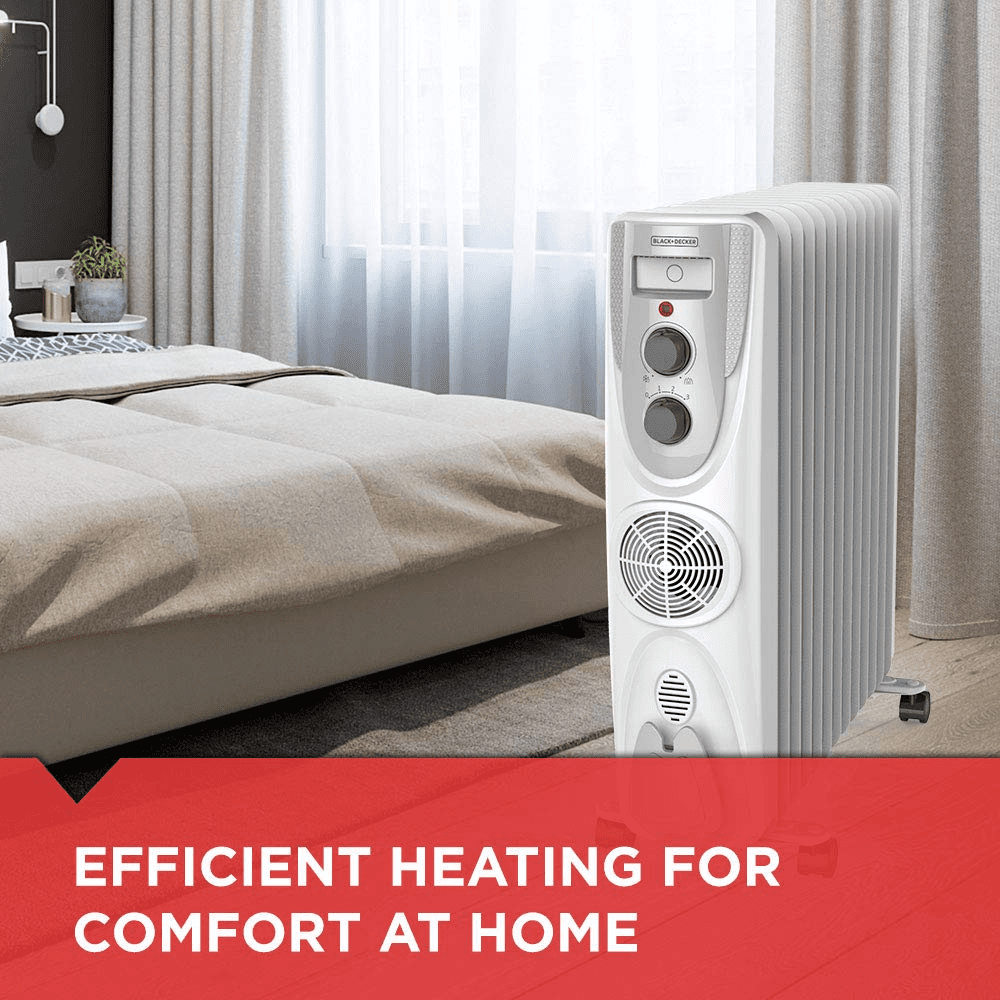 Black+Decker 11 Straight Fins, Oil Filled Radiator Room Heater (OFR 11 FINS, White)