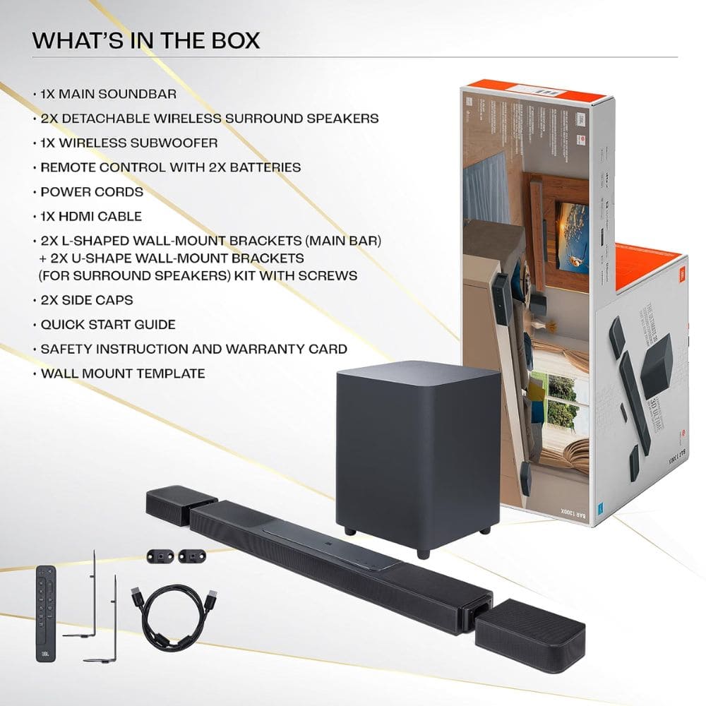 JBL Bar 1300 Watts Wireless with True Dolby Atmos Down-Firing Subwoofer Soundbar (JBLBAR1300BLKIN, 11.1.4 Channel)