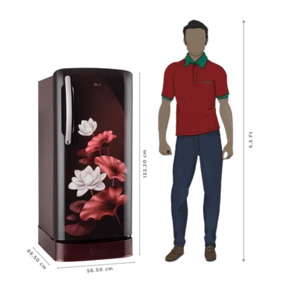 LG 201 Ltrs, 5 Star Smart Inverter Direct Cool Single Door Refrigerator (GLD2156ZHWG)