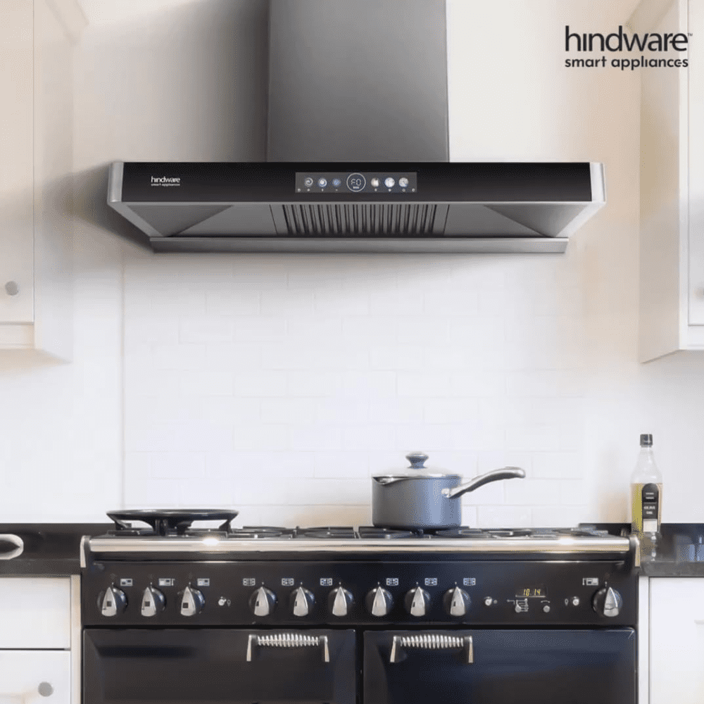 Hindware MARCELLA, 90 cm 1700 m3/hr Auto Clean Wall Mounted Chimney with Filterless Technology (Grey)