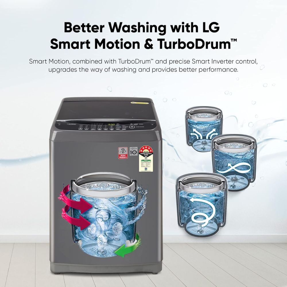 LG 9 Kg 5 Star Fully-Automatic Top Load Washing Machine (T90AJMB1Z, Middle Black)