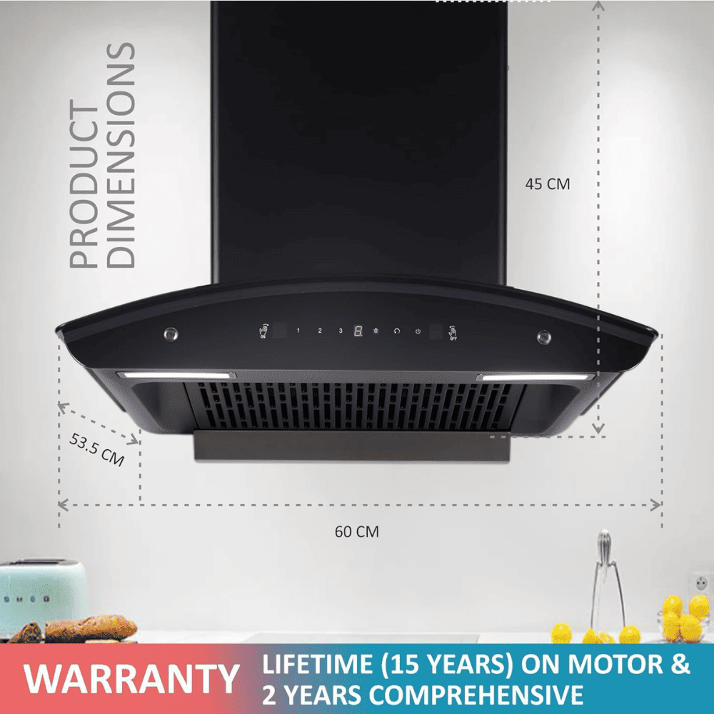 Elica FLCG LTW 600 HAC MS NERO, 60 cm 1200 m3/hr Filterless Auto clean Kitchen Chimney (Black)