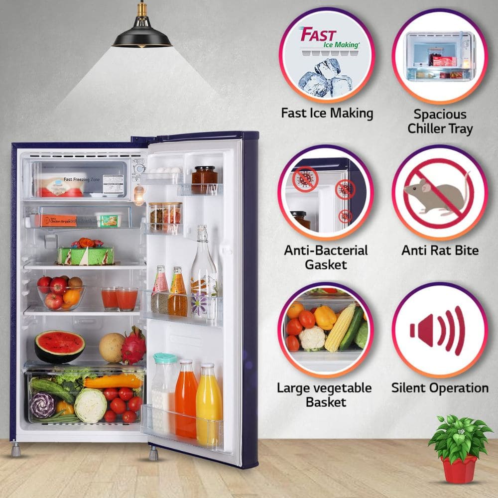 LG 190 Ltrs 3 Star Inverter Direct Cool Single Door Refrigerator (GL-B199OBEC, Blue Euphoria)