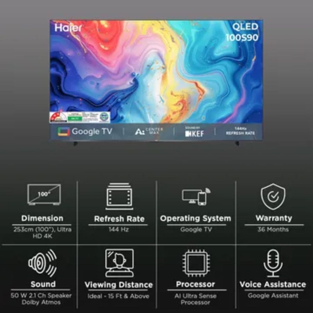 Haier H100S90FUX, 100 Inches 4K Ultra HD Mini LED QLED Google TV, Black