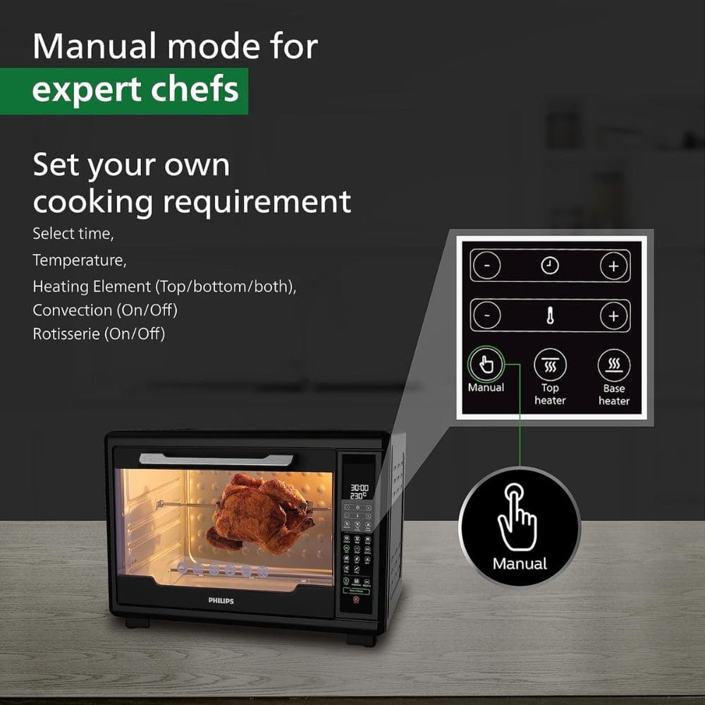 Philips 2000 Watts 55 Litres Digital Oven Toaster Grill, with Opti Temp Technology (HD6977/00, Black)