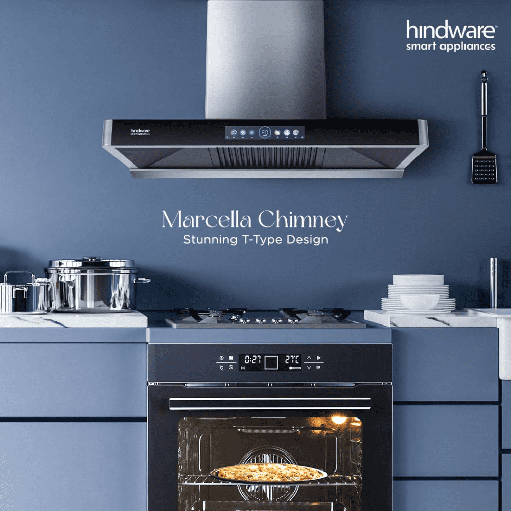 Hindware MARCELLA, 90 cm 1700 m3/hr Auto Clean Wall Mounted Chimney with Filterless Technology (Grey)