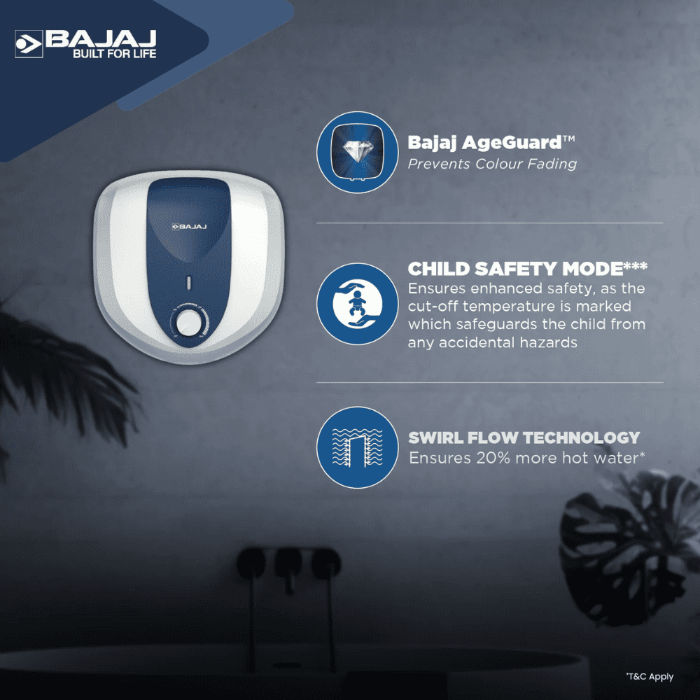 Bajaj 25 Ltrs Storage 5 Star Wall Mounting Water Heater Geyser (Armor Series Pentacle 25L, White)