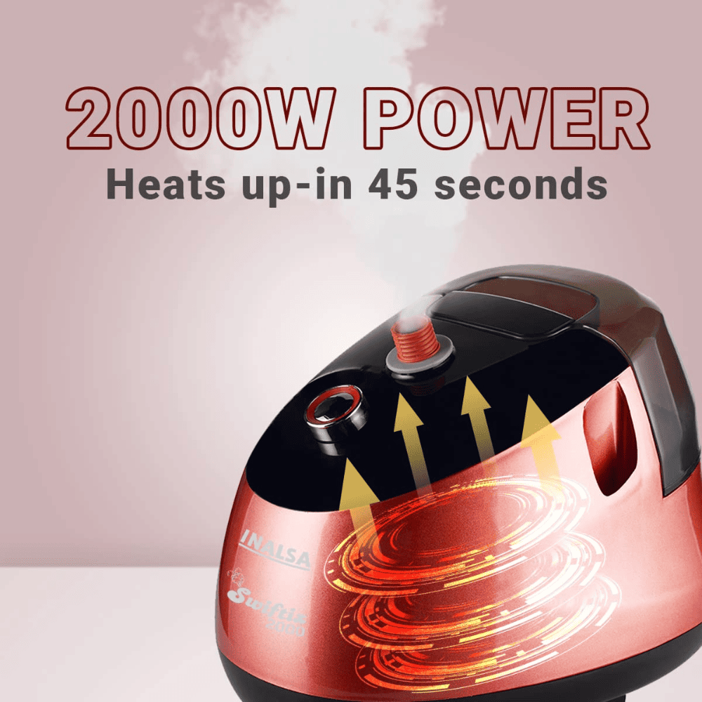 Inalsa SWIFTIX, 2000 Watts Standing Garment Steamer with Double Pole (White & Pink)