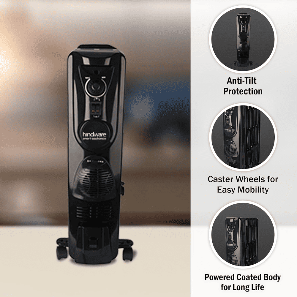 Hindware 11 Wave Fins, 2900 Watts Oil Filled Radiator Room Heater (Atlantic VELDA 11f, Black)