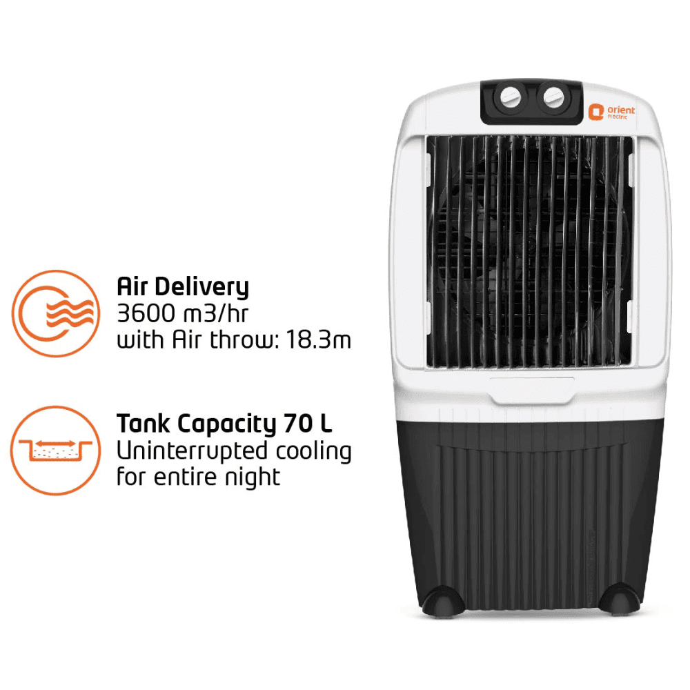 Orient 70 Ltrs Electric Aerocool Desert Air Cooler (CD7001 OCEAN M-70, Black & White)