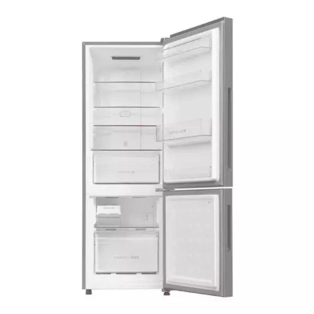 Haier 237 Ltrs, 2 Star Frost Free Double Door Bottom Mount Refrigerator (HRB 2872IETSA P, Titanium Steel)
