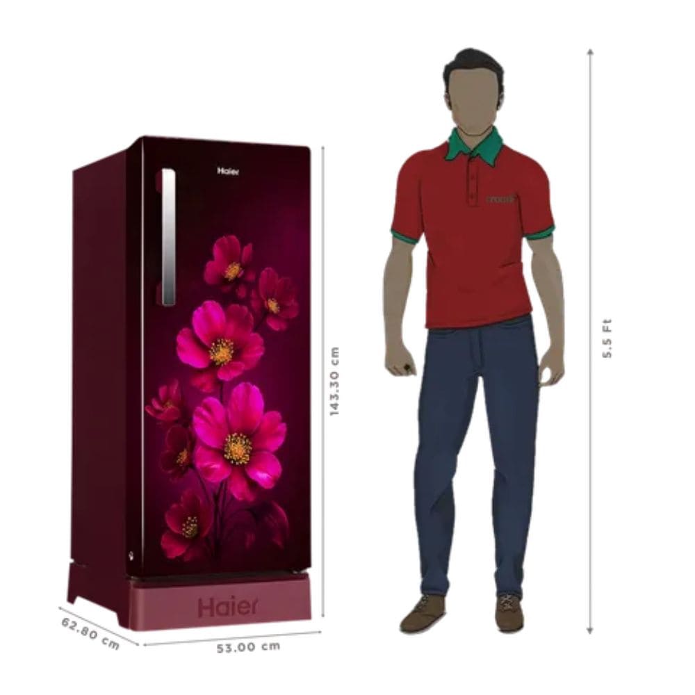 Haier 215 Ltrs, Direct Cool Single Door Refrigerator with Base Drawer 3 Star Red Xsenia, HRD 2353PRXA P